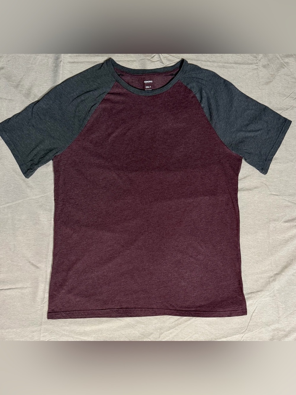 Sonoma Men's Raglan Tee in Burgundy and Charcoal